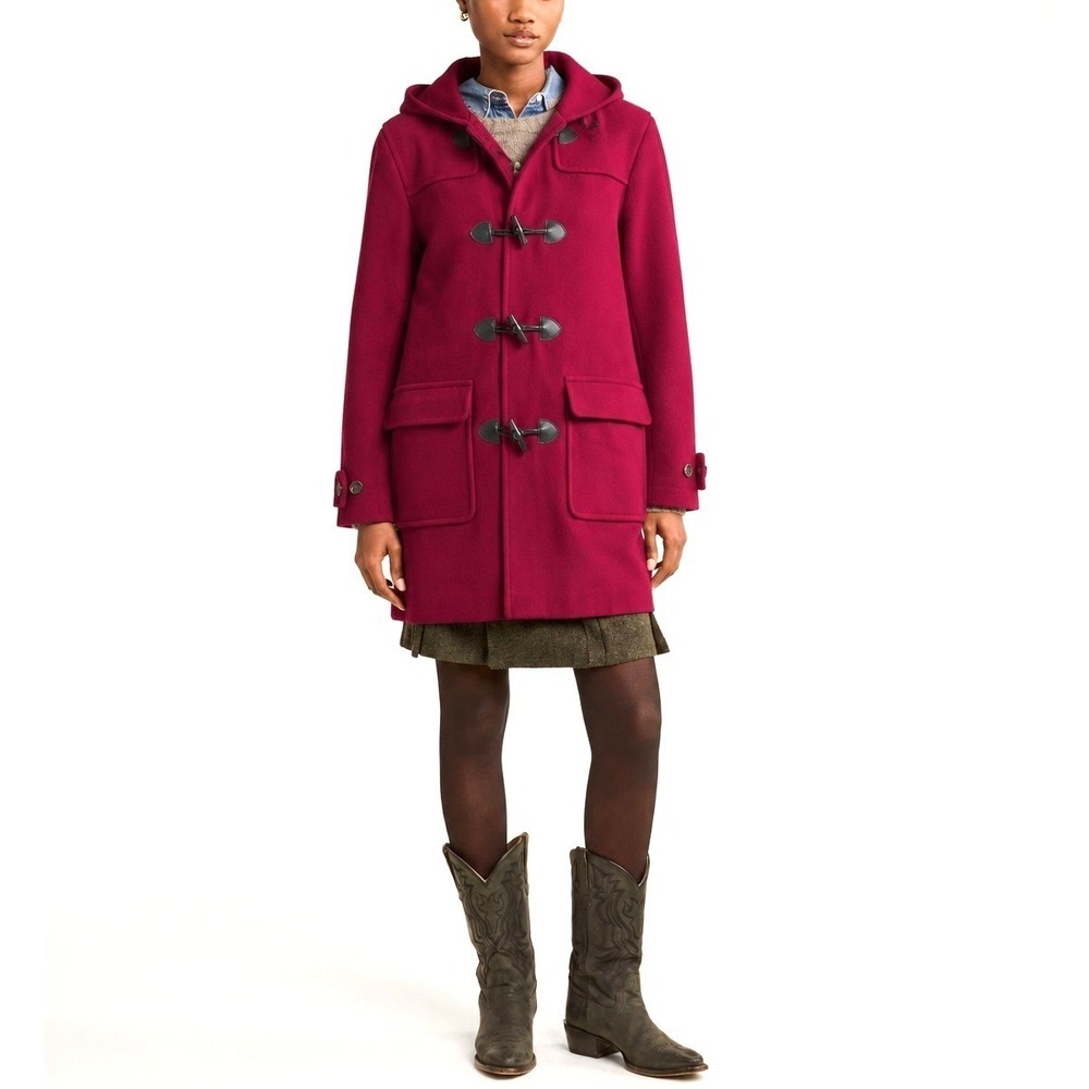 Vintage Pendleton 100% Merino Wool Duffel Coat Women 14 Red Toggle Made in USA